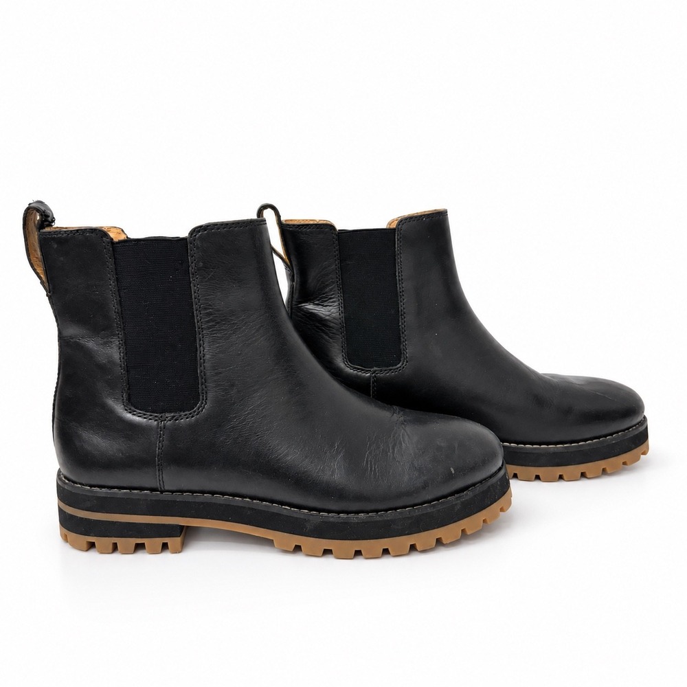 Madewell Chelsea Boots Womens 7 Black Leather Lug Sole Carina Pull On Booties